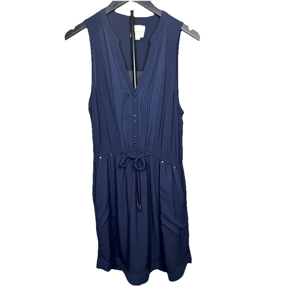 Anthropologie Maeve Pelona Shirt Dress Women’s Sz L Pintuck Tie Waist Lined